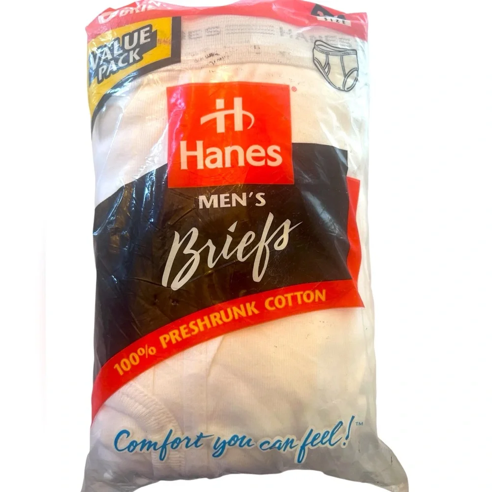 Vintage 1997 Hanes Men's White Briefs. Value Pack of 6 Briefs. New in Package
